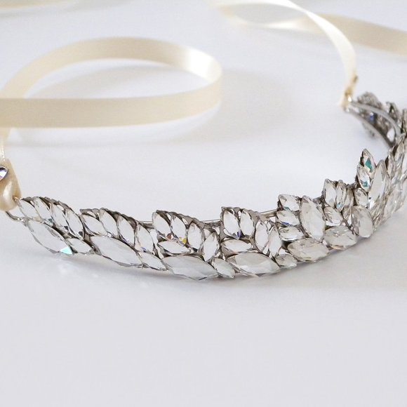 Cheryl King Couture Bridal Tiara with Mirror Crystals, Ribbon Ties NWT main image 2